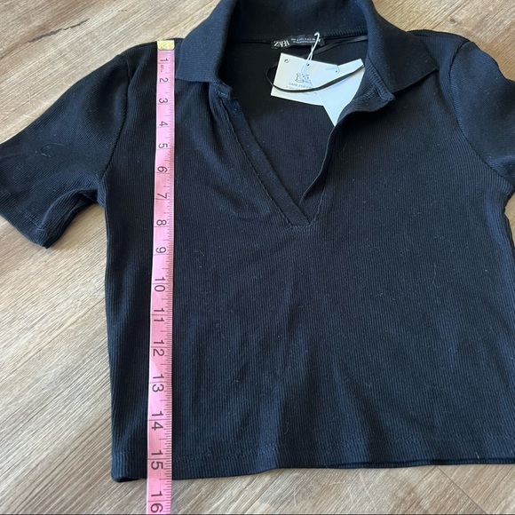 Zara Black Cropped Polo Top - Picture 6 of 8